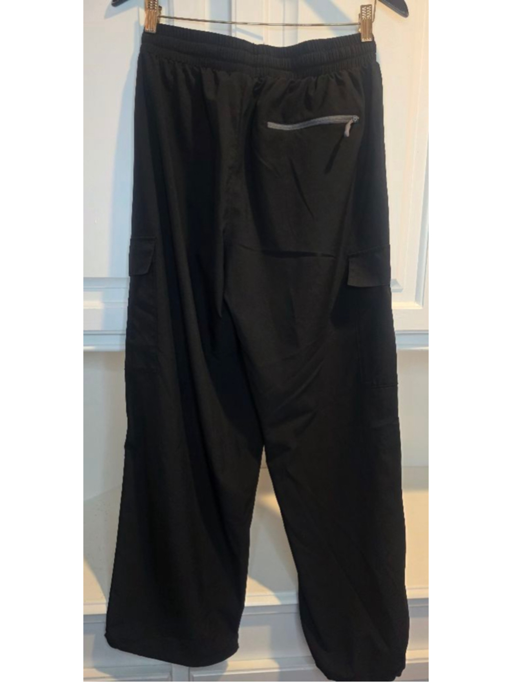 Farungs Black Cargo Jogger Pants L Wide Leg Drawstring Stretch Utility - Picture 4 of 8
